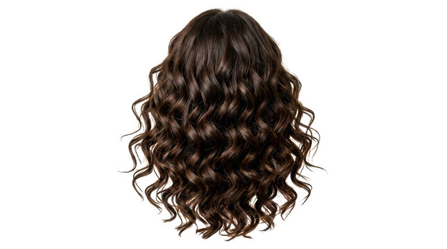 Beautiful long dark brown curly hair style for women isolated on a plain view isolated on transparent background