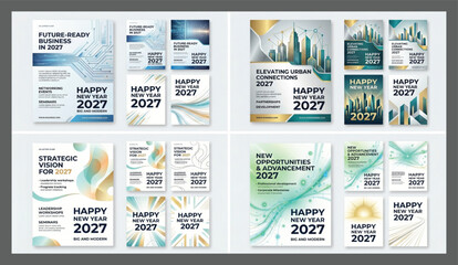Fototapeta premium Professional business flyer templates set for new year 2027 strategy with business template corporate strategy marketing professional presentation innovation architecture abstract