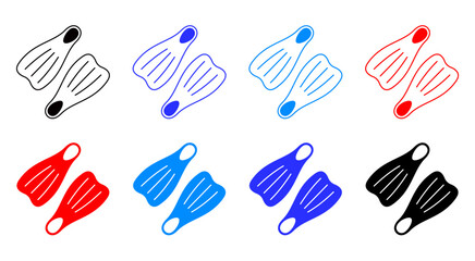 Set of swimming flippers icons in different colors and styles. © Blank mind