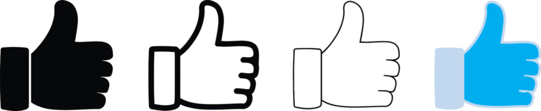 Thumbs up icons set.  Thumbs up icons in various styles and colors. Vector illustration