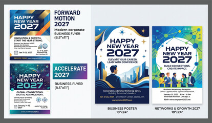Fototapeta premium Happy new year 2027 corporate business flyer and poster templates collection with business corporate template marketing promotion presentation professional leadership conference