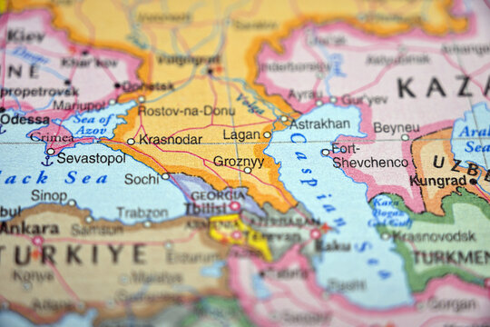 Map Spotting of Grozny Location with Blurred Background Focus