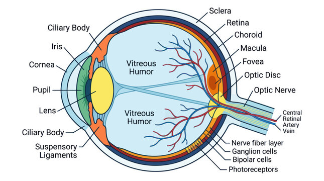 Human eye anatomy diagram showing internal structure with labels