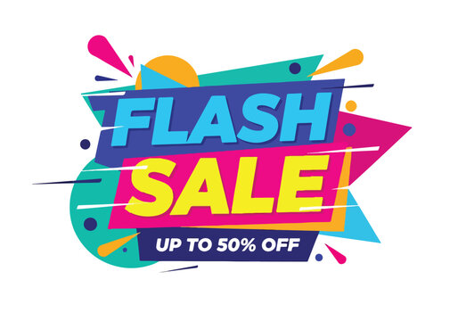 Colorful flash sale advertisement with vibrant shapes