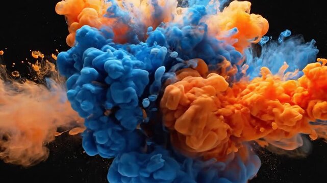 Vibrant colored smoke clouds collide and explode in dark space