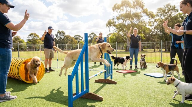 Agility Training Event, Dogs, Training Ground, Photo, Outdoor, Eye-Level, Canine Skill Development