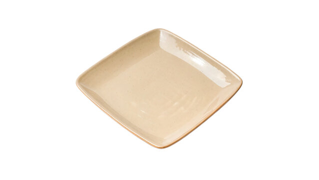 Empty rectangular simple beige ceramic dish bowl tableware isolated on transparent background cut out