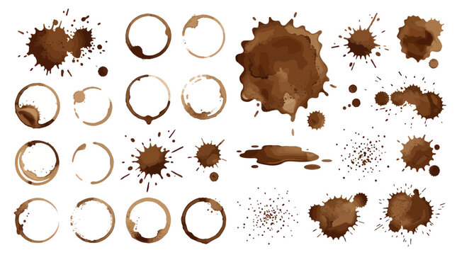 Assorted brown coffee stains and liquid splashes set