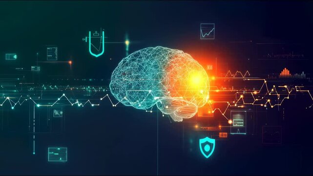AI Technology Concept with Neural Network and Cyber Security Icons