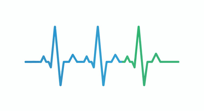 A blue and green ECG line pulses across a white background, symbolizing life and health
