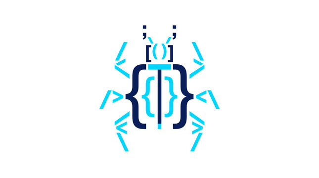 Abstract coding bug symbol for software development and debugging concepts.