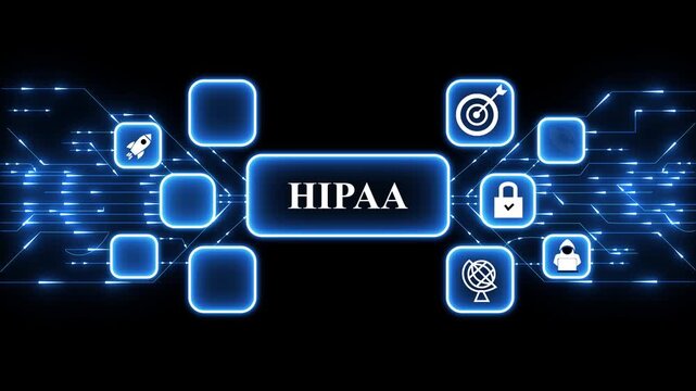 Digital world Hipaa business concept icons.Digital Circuit Network Technology internet data space Background.4k animation video.