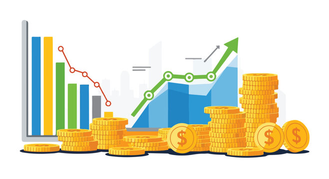 Colorful graph and coins illustration
