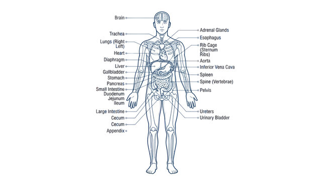 Human body anatomy diagram showing labeled internal organs
