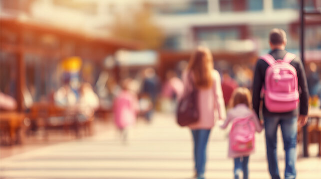 Family walks on National missing Children&rsquo;s Day in a busy city street