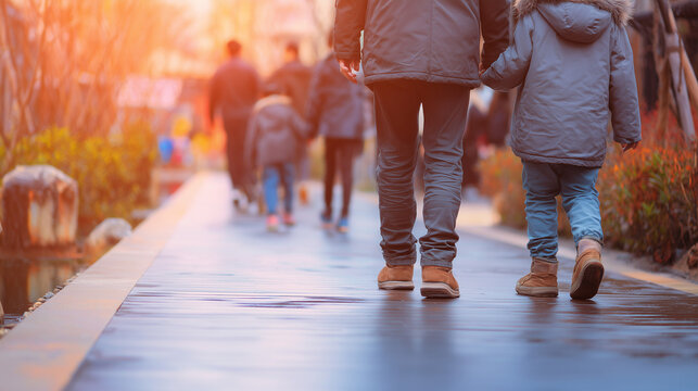 Family walks together on National missing Children&rsquo;s Day in a park