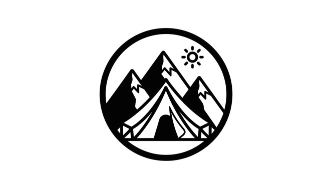 Tent in front of mountains logo.