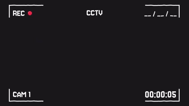 CCTV recording screen overlay with glitch effect. Transparent Alpha Channel 4K