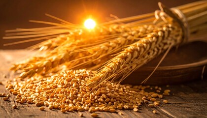 Obraz premium An illustration of rice stalks against a sunset background. 
