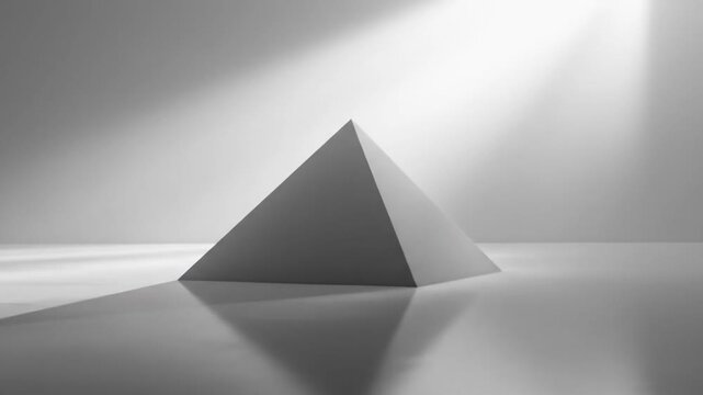 Geometric pyramid in minimalist sunlight with reflections and shadows
