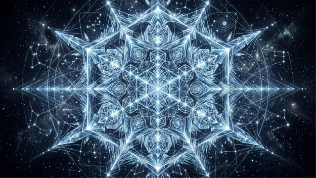 Sacred geometry star mandala cosmic galaxy background with celestial light