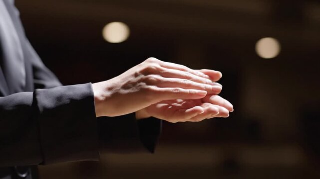 Conductor's hands gesturing during a formal orchestral performance