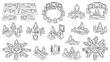 Obraz premium Sound Healing and Alternative Therapy Wellness Sessions Outline Vector Pack