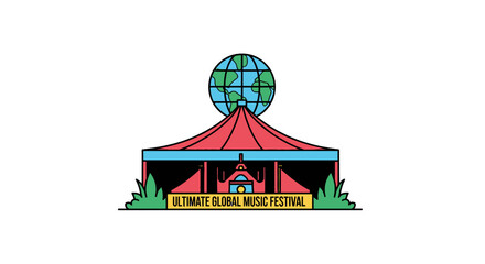 Naklejka premium Global music festival tent with earth globe on top