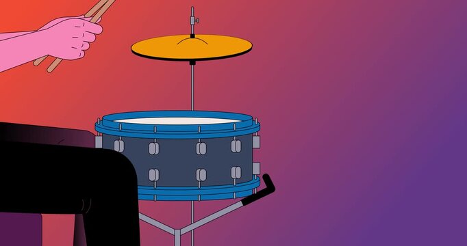Loop Animation of Drummer Playing Snare Drum, Cartoon Vector Style