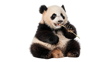 Cute wild young giant panda bear cub sitting isolated on transparent background © Arina