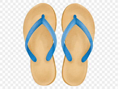 Watercolor blue flip flops summer beach footwear illustration Vector.