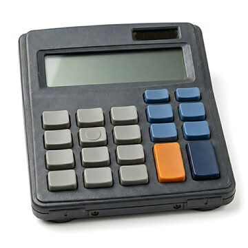 Black digital electronic calculator device isolated on a white background