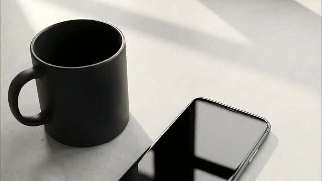 Black and white porcelain spoons with coffee cup in office business setting with objects and equipment Videos
