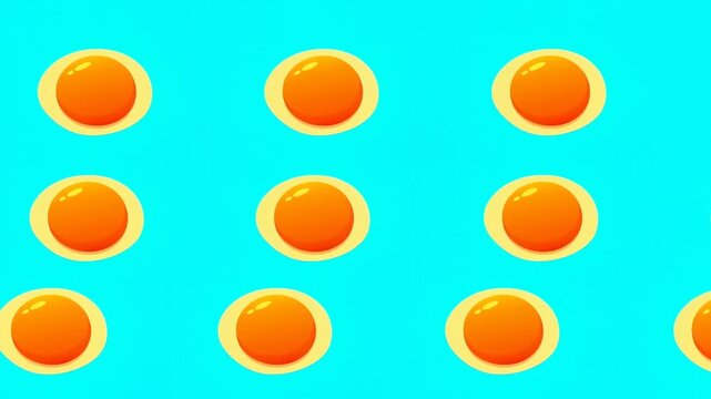 Colorful animated pattern of eggs on a bright blue background. Ideal for food-related projects, cooking shows, or playful designs