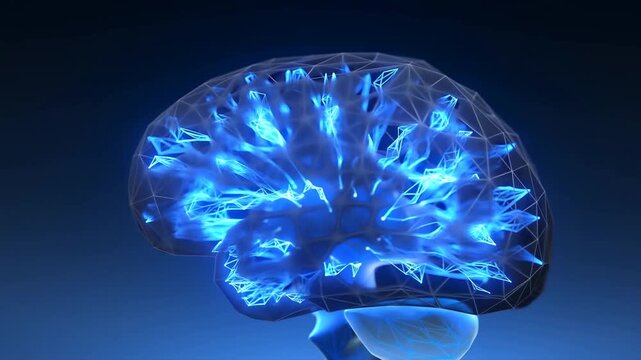 Futuristic digital brain visualization with glowing neural connections. Represents advanced technology in neuroscience and cognitive research