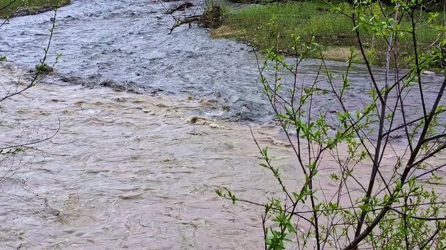 Confluence Aragvi Rivers in Georgia near town of Pasanauri natural phenomenon two river meet