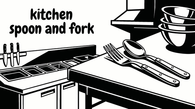 kitchen spoon and frok cooking tool with essential culinary equipment design for food preparation home lifestyle organization and modern commercial vector illustration