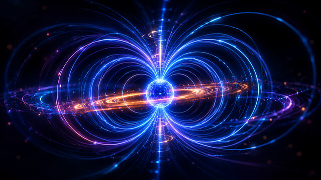 Electromagnetic Field Vortex With Central Energy Core | Futuristic Physics Visualization Of Magnetic Force Lines | Quantum Particle Acceleration And Spin Concept