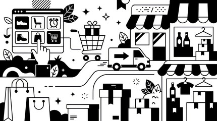 Obraz premium Ecommerce shopping delivery city illustration.
