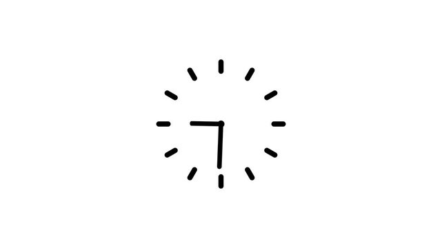 Clock spinning, watch animation on transparent background with alpha channel. Clock icon flat style 24 hours day fast speed with moving timer clock rotation
