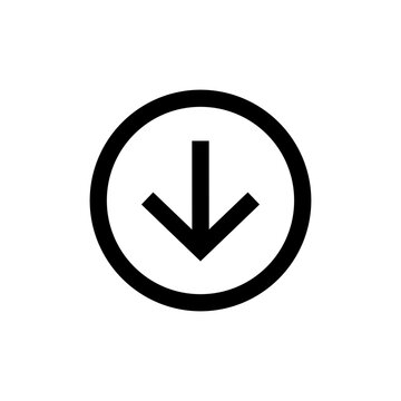 Downward black arrow symbol on circular isolated on transparent background