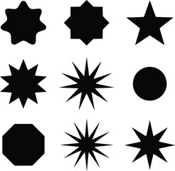 Obraz premium Star Shape Icon Set – Decorative Stars, Bursts and Geometric Badge Vector Collection