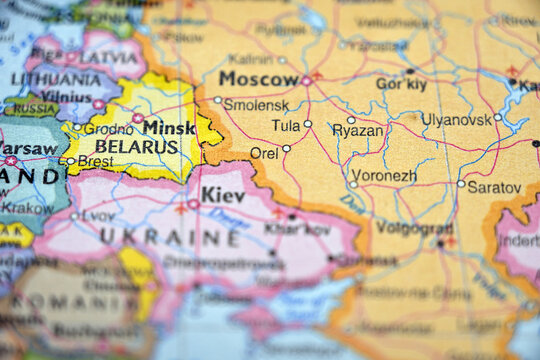 Geographic Target of Orel on World Map with Defocused Background