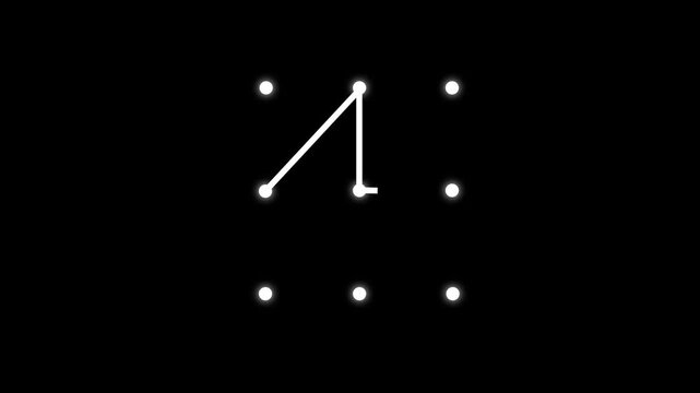 Security lock and unlock pattern icon animation. Lock to pattern icon showing a secure unlock motion animation. Draw pattern unlock animation on Black background