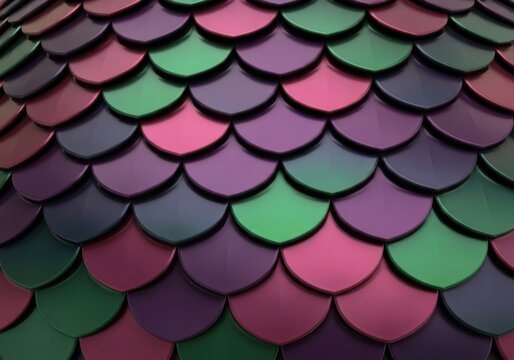 Abstract background with colorful overlapping fish scale pattern tiles