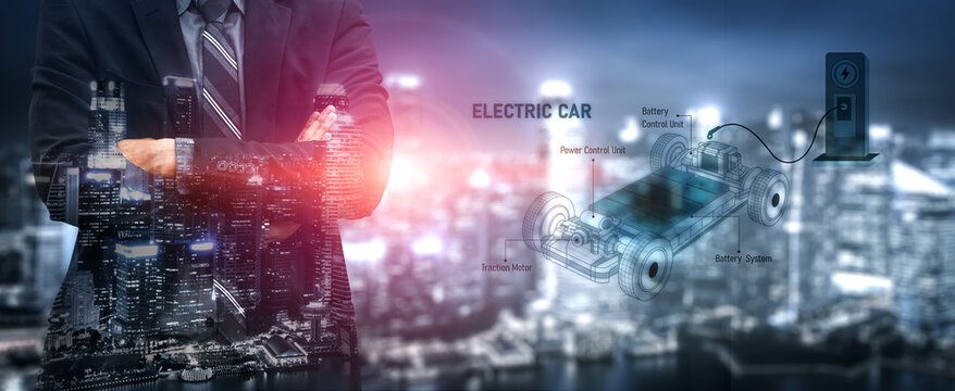 Structure of electric car showing battery system, traction motor, control units, and charging station for understanding EV functionality and energy flow Vouch