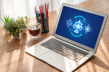 AI ethics responsibility standard law and rules on computer screen provide report of AI ethic...
