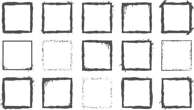 Black rough grunge ink splatter square frames
