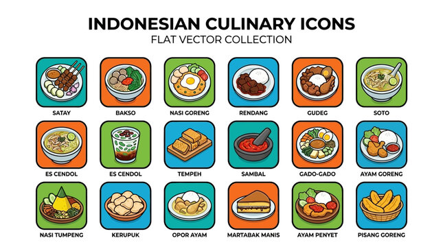 Indonesian Culinary Icons Vector Collection.