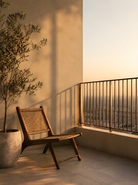 Quiet balcony corner in warm summer evening light